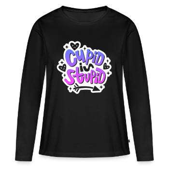 Anti Valentinstag Outfit - Cupid is Stupid - Frauen Premium Bio Langarmshirt - Schwarz - Vorne - Julia (174cm)