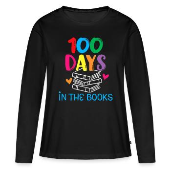 100 Days in the Books - Book Lover English Reading - Women's Premium Organic Long Sleeve Shirt - black - Front - Julia (174cm)
