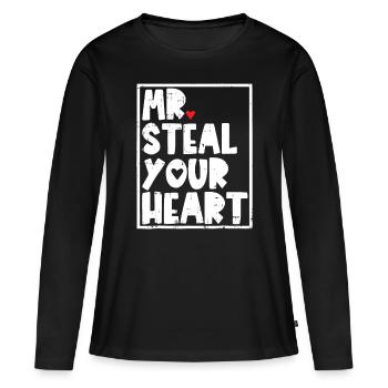 Mr Steal Your Heart Valentinstag Funny V Day Boy - Frauen Premium Bio Langarmshirt - Schwarz - Vorne - Julia (174cm)