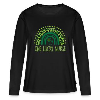 Eine glückliche Krankenschwester Scrub RN ICU ER St. Patricks Day Nu - Frauen Premium Bio Langarmshirt - Schwarz - Vorne - Julia (174cm)