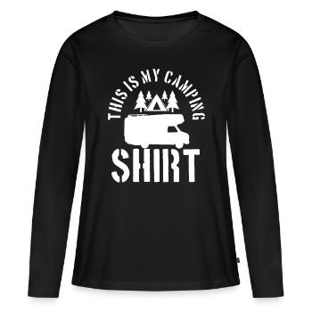 Ceci est ma chemise de camping - T-shirt manches longues Premium bio Femme - noir - Devant - Julia (174cm)
