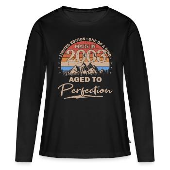 20e anniversaire Né en 2003 Fabriqué en 2003 - T-shirt manches longues Premium bio Femme - noir - Devant - Julia (174cm)