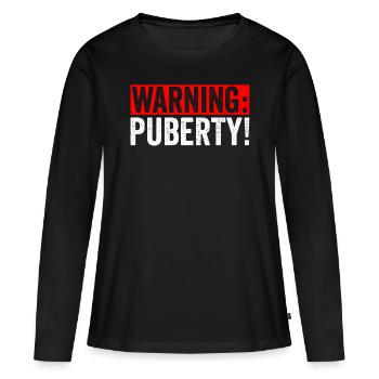 Avertissement: Puberté Adolescents Sarcastique Adulte - T-shirt manches longues Premium bio Femme - noir - Devant - Julia (174cm)