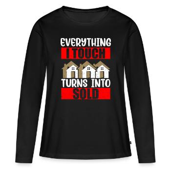Tout ce que je touche est vendu à des maisons de courtage - T-shirt manches longues Premium bio Femme - noir - Devant - Julia (174cm)