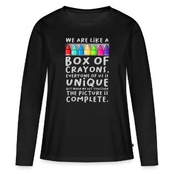 Zurück zur Schule Lehrer Wir sind wie eine Schachtel Buntstift - Frauen Premium Bio Langarmshirt - Schwarz - Vorne - Julia (174cm)