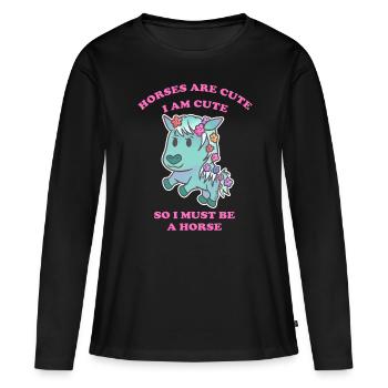 Pferde sind niedlich ich bin niedlich also bin ich - Frauen Premium Bio Langarmshirt - Schwarz - Vorne - Julia (174cm)