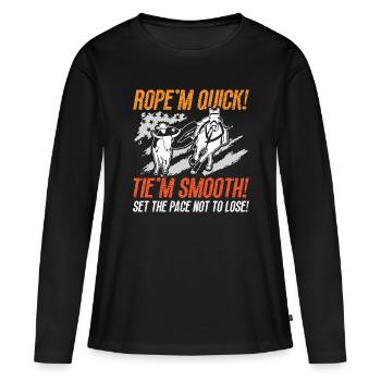 Steer Wrestling Rope’m Quick Tie’m Smooth Rodeo - T-shirt manches longues Premium bio Femme - noir - Devant - Julia (174cm)