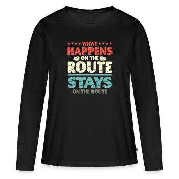 What happens on the route stays on the route - Women's Premium Organic Long Sleeve Shirt - black - Front - Julia (174cm)