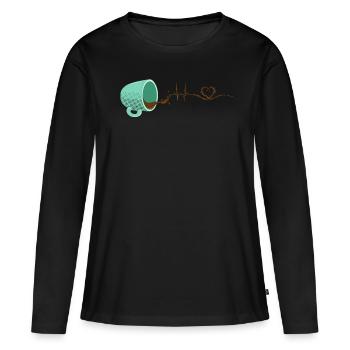 ECG au café Heartbeat - T-shirt manches longues Premium bio Femme - noir - Devant - Julia (174cm)