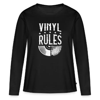 Règles du vinyle Audiophile - T-shirt manches longues Premium bio Femme - noir - Devant - Julia (174cm)