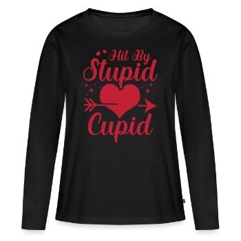 Frappé par une stupide flèche de Cupidon Humour de la Saint-Valentin - T-shirt manches longues Premium bio Femme - noir - Devant - Julia (174cm)