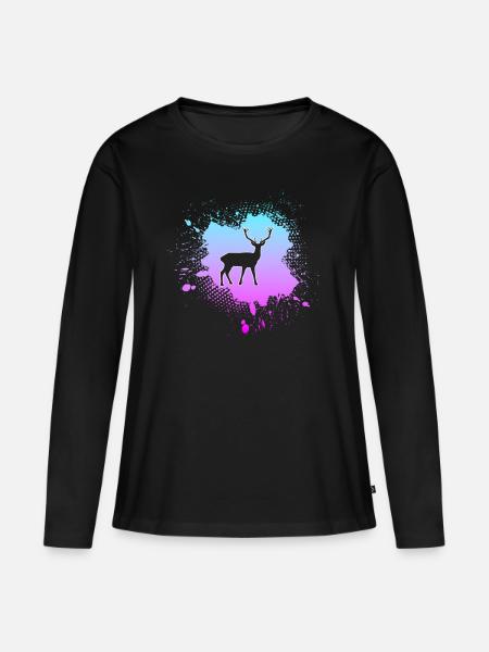 Hirsch - Frauen Premium Bio Langarmshirt - Schwarz