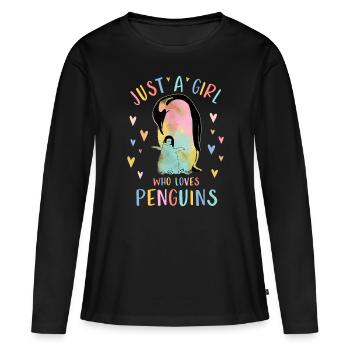 Nur ein Mädchen, das Pinguine liebt Aquarell Geschenkstift - Frauen Premium Bio Langarmshirt - Schwarz - Vorne - Julia (174cm)
