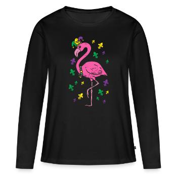 Jester Pink Flamingo Bird Animal Cute Mardi Gras C - Women's Premium Organic Long Sleeve Shirt - black - Front - Julia (174cm)