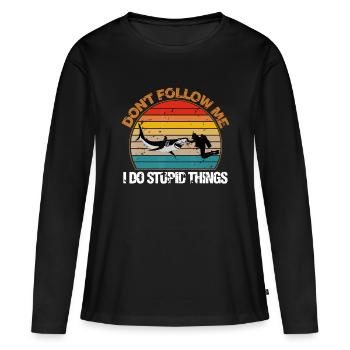 Vintage Don’t Follow Me I Do Stupid Thing Scuba Di - T-shirt manches longues Premium bio Femme - noir - Devant - Julia (174cm)