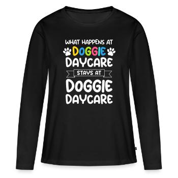 Que se passe-t-il à la garderie pour chiens Citation Garderie pour chiens W - T-shirt manches longues Premium bio Femme - noir - Devant - Julia (174cm)