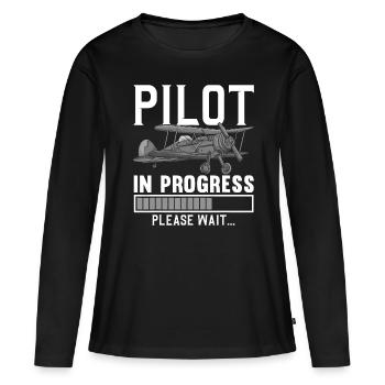 Pilote Art Hommes Femmes Compagnie aérienne Futur pilote Aviationp - T-shirt manches longues Premium bio Femme - noir - Devant - Julia (174cm)