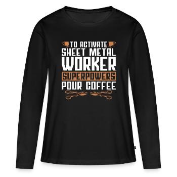 Un tôlier pour activer le travail de la tôle - T-shirt manches longues Premium bio Femme - noir - Devant - Julia (174cm)