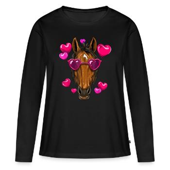 Chemise de cheval de Saint-Valentin Drôle drôle d’amoureux du chevalf - T-shirt manches longues Premium bio Femme - noir - Devant - Julia (174cm)