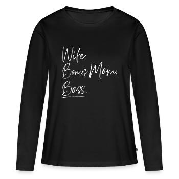 Femme Bonus Maman Boss - T-shirt manches longues Premium bio Femme - noir - Devant - Julia (174cm)