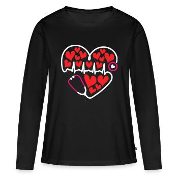 Stethoskop Herz Valentinstag Krankenschwester - Frauen Premium Bio Langarmshirt - Schwarz - Vorne - Julia (174cm)