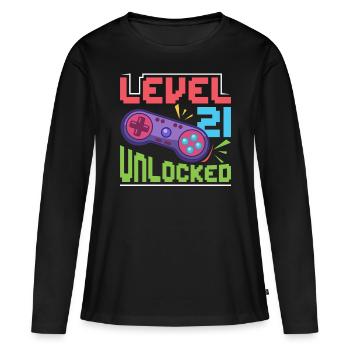 Niveau 21 déverrouillé - T-shirt manches longues Premium bio Femme - noir - Devant - Julia (174cm)