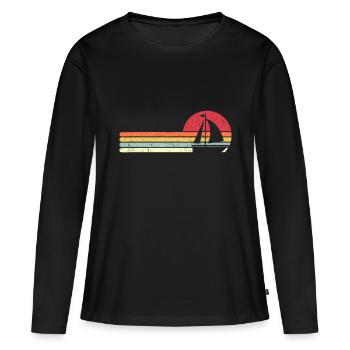 Segeln, Segelboot im Retro-Stil - Frauen Premium Bio Langarmshirt - Schwarz - Vorne - Julia (174cm)