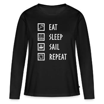 Eat,Sleep,Sail,Repeat! Valheim Inspired Viking Fun - Women's Premium Organic Long Sleeve Shirt - black - Front - Julia (174cm)