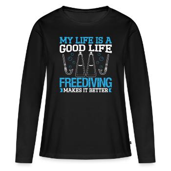 Freediving My Life Is A Good Life Freediver Diving - Women's Premium Organic Long Sleeve Shirt - black - Front - Julia (174cm)