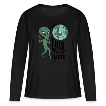 Ausserirdisches Lebewesen dartet Dartpfeil - Frauen Premium Bio Langarmshirt - Schwarz - Vorne - Julia (174cm)