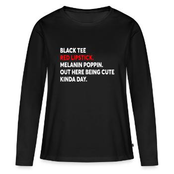 Schwarzer roter Lippenstift Melanin Poppin hier Outsideblac - Frauen Premium Bio Langarmshirt - Schwarz - Vorne - Julia (174cm)