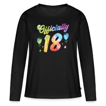 Officiellement 18 Dix-huit ans Anniversaire de l’enfant - T-shirt manches longues Premium bio Femme - noir - Devant - Julia (174cm)