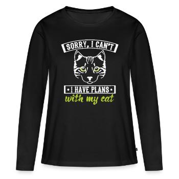 Funny Cats Design I have Plans with my Catbrown ca - Women's Premium Organic Long Sleeve Shirt - black - Front - Julia (174cm)