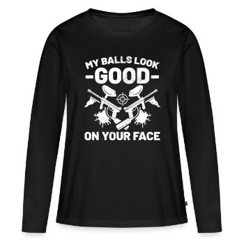 Mes balles ont fière allure sur votre visage Pro Paintball Play - T-shirt manches longues Premium bio Femme - noir - Devant - Julia (174cm)