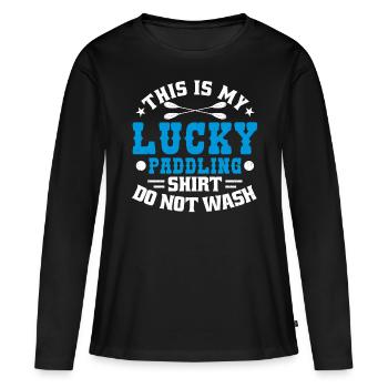 C’est mon bonheur Pagayer ne pas laver - T-shirt manches longues Premium bio Femme - noir - Devant - Julia (174cm)