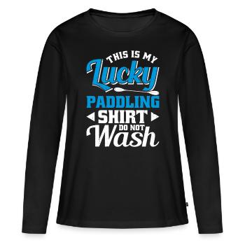C’est mon bonheur Pagayer ne pas laver - T-shirt manches longues Premium bio Femme - noir - Devant - Julia (174cm)