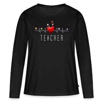 Teacher Heartbeat - Women's Premium Organic Long Sleeve Shirt - black - Front - Julia (174cm)