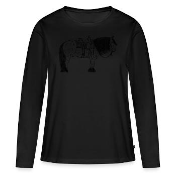 Cheval avec selle - T-shirt manches longues Premium bio Femme - noir - Devant - Julia (174cm)