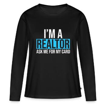 Ich bin ein Makler Fragen Sie mich nach meiner Karte Immobilienmakler - Frauen Premium Bio Langarmshirt - Schwarz - Vorne - Julia (174cm)