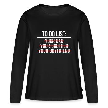 Liste des choses à faire Votre chemise de père CORRESPONDANCE AVEC la liste des choses à faire - T-shirt manches longues Premium bio Femme - noir - Devant - Julia (174cm)