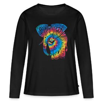 Tie Dye Elephant Mandala - Frauen Premium Bio Langarmshirt - Schwarz - Vorne - Julia (174cm)