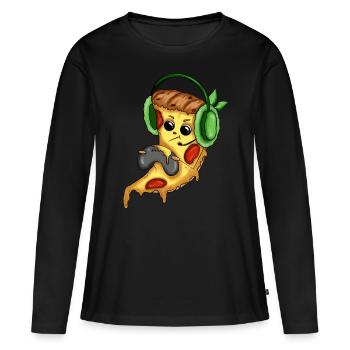 Pizza Gamer Love Play Videospiele Lustiger Controller - Frauen Premium Bio Langarmshirt - Schwarz - Vorne - Julia (174cm)