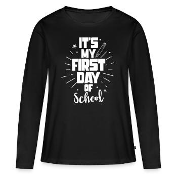 C’est mon premier jour d’école Retour à l’école - T-shirt manches longues Premium bio Femme - noir - Devant - Julia (174cm)