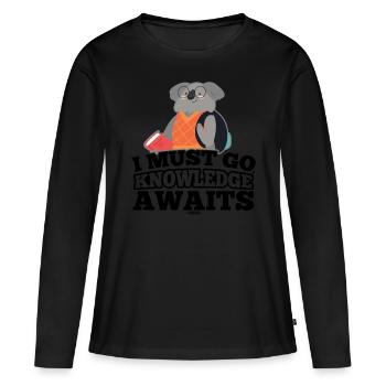 Schule Koala Nerd Schüler lernen Streber - Frauen Premium Bio Langarmshirt - Schwarz - Vorne - Julia (174cm)
