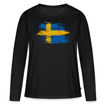 Drapeau de la Suède utilisé - T-shirt manches longues Premium bio Femme - noir - Devant - Julia (174cm)