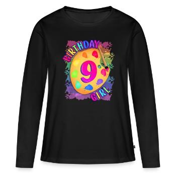 Nine Year Old Birthday Girl Painting Party Brush a - Women's Premium Organic Long Sleeve Shirt - black - Front - Julia (174cm)