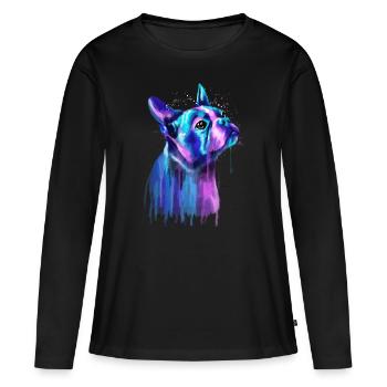 Colorful Boston Terrier Dog Art Watercolor Paintin - Women's Premium Organic Long Sleeve Shirt - black - Front - Julia (174cm)