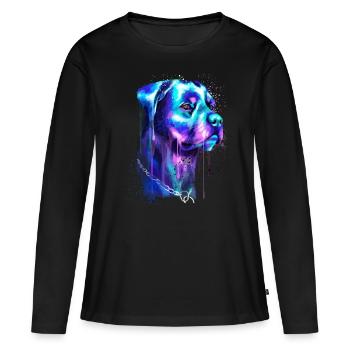 Helles Rottweiler Hunde Aquarell Gemälde - Frauen Premium Bio Langarmshirt - Schwarz - Vorne - Julia (174cm)