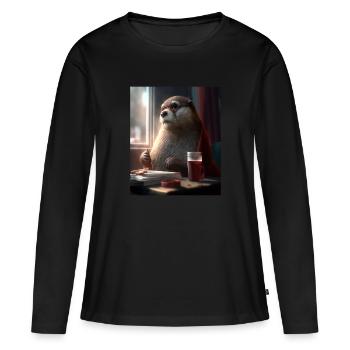 Otter Lovers Nerd Otter Drinking Coffee - Women's Premium Organic Long Sleeve Shirt - black - Front - Julia (174cm)