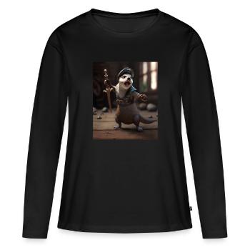 Cute Sea Otter Pet Dabbing Pirate Otter - Women's Premium Organic Long Sleeve Shirt - black - Front - Julia (174cm)